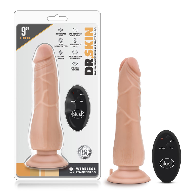 Dr Skin 9in 10 Function Wireless Remote Dildo Beige