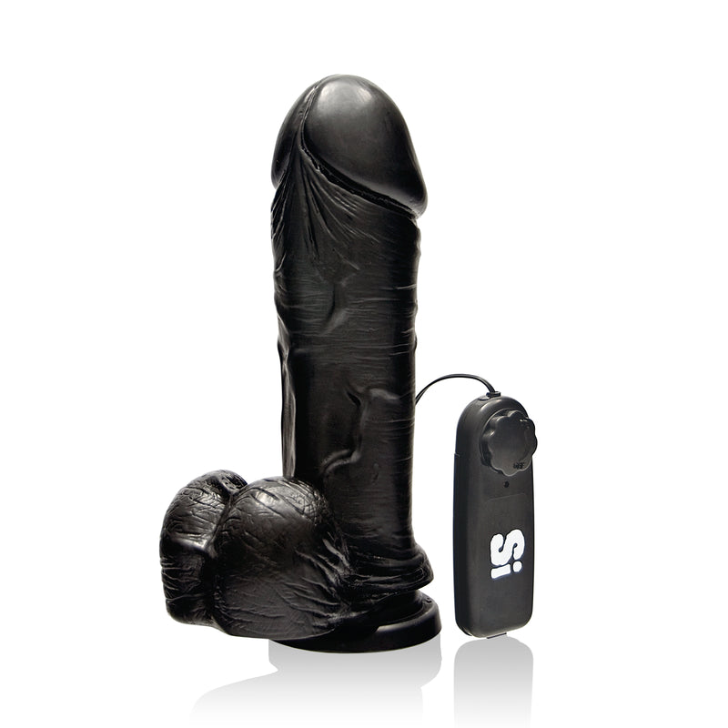 Thick Vibrating Cock w/ Balls and Suction 8in