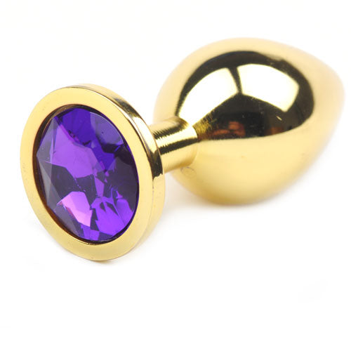 Gold Anal Plug Medium w/ Purple Diamante