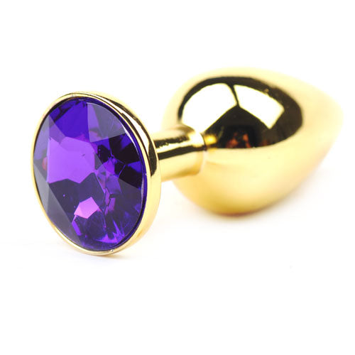 Gold Anal Plug Small w/ Purple Diamante