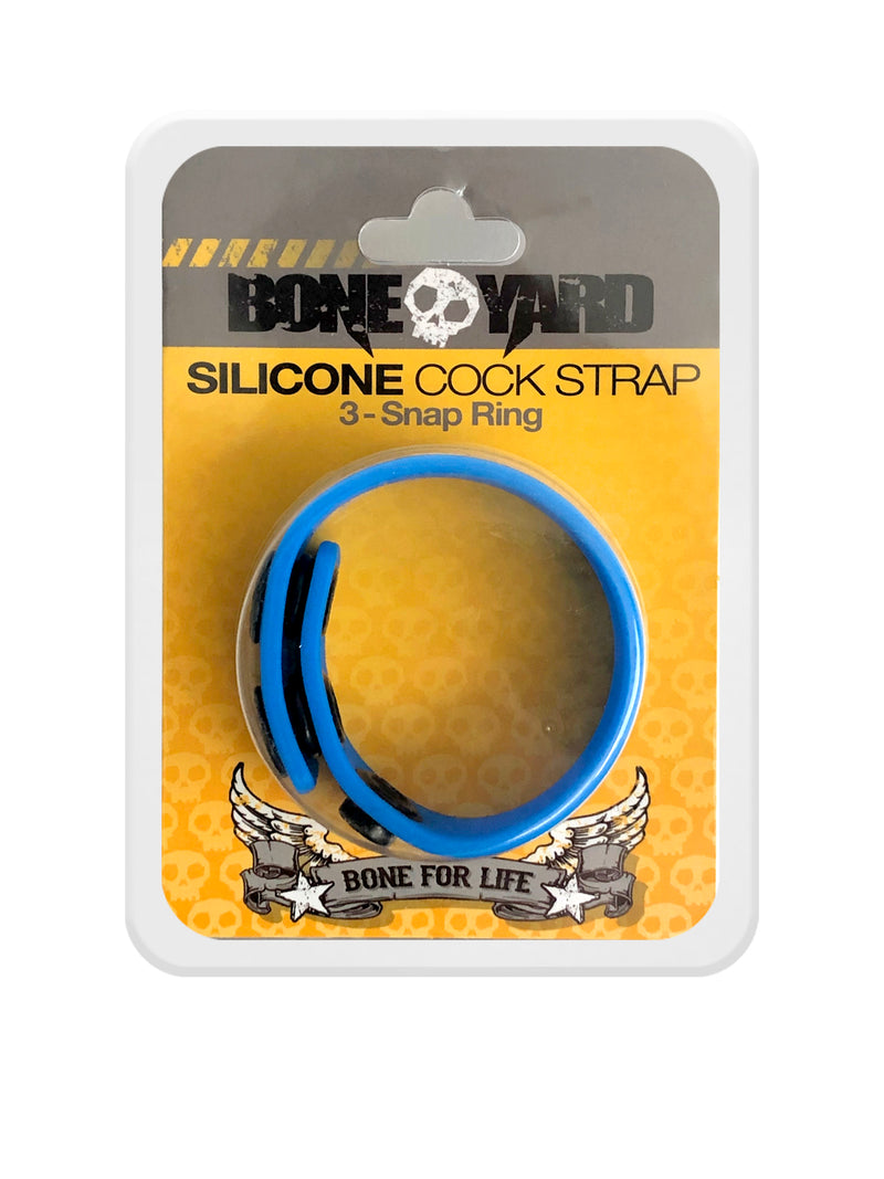 Boneyard Silicone Cock Strap - 3 Snap Ring - Blue