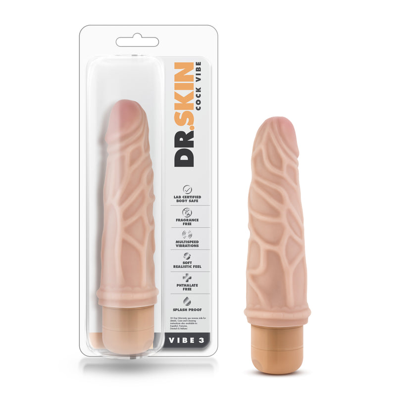 Dr Skin Cock Vibe 3 7.25in Vibrating Cock Beige