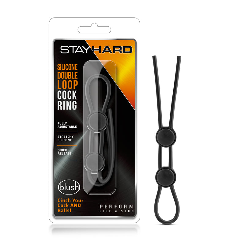 Stay Hard Silicone Double Loop Cock Ring Black