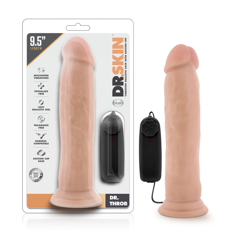 Dr Skin Dr Throb 9.5 Inch Vibrating Realistic Cock with Suction Cup Vanilla
